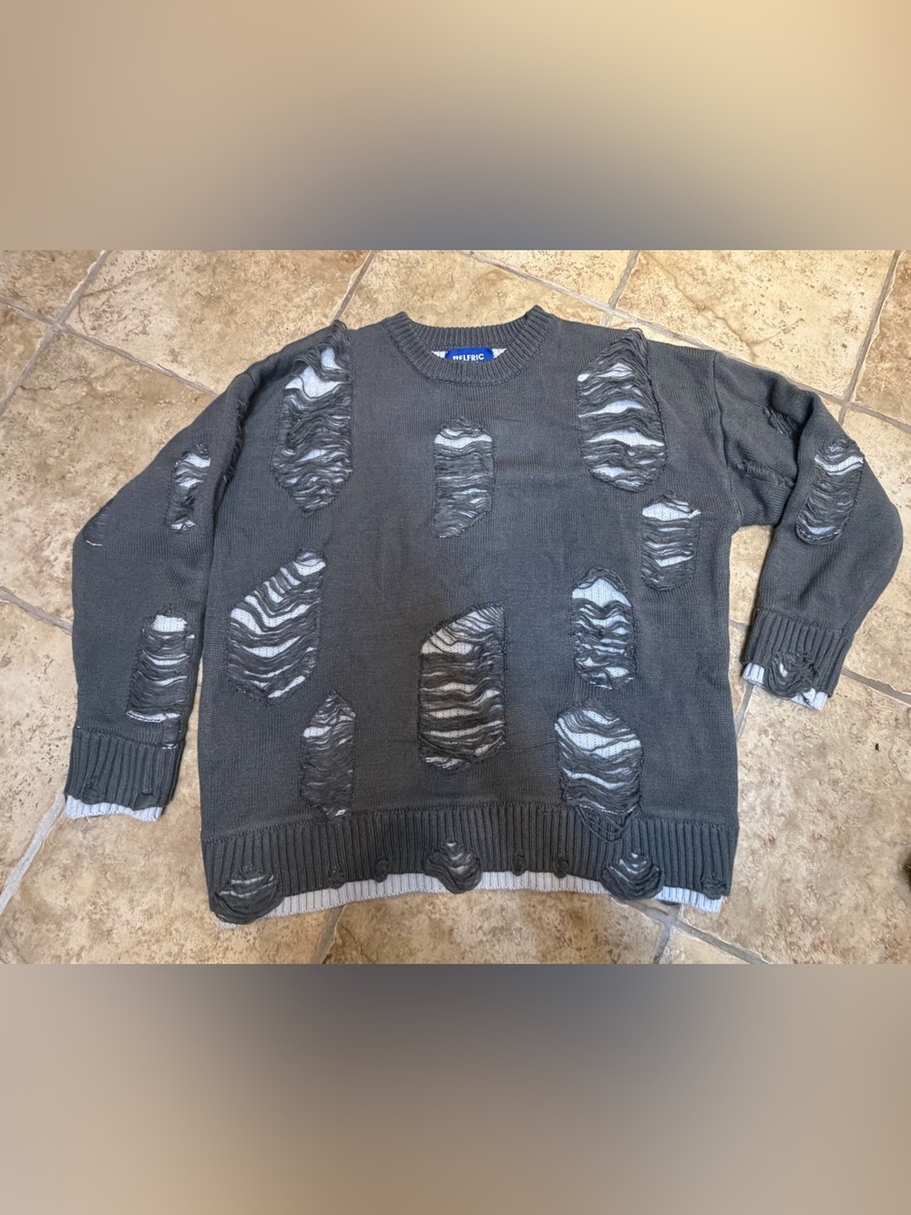 Aelfric Eden Distressed Layered Knit Sweater Gray Mens L Oversized Grunge Y2K